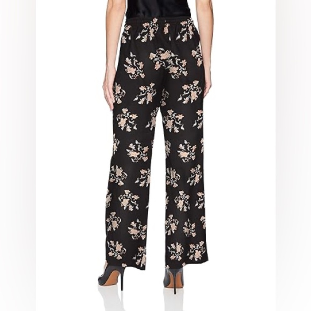 New Calvin Klein Black Floral Pants Wide Leg Lightweight Flowy Size Large